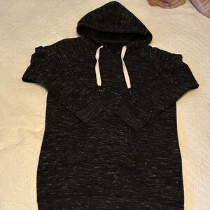 Cozy Black Marled Maternity Hoodie with Drawstring and Center Pocket